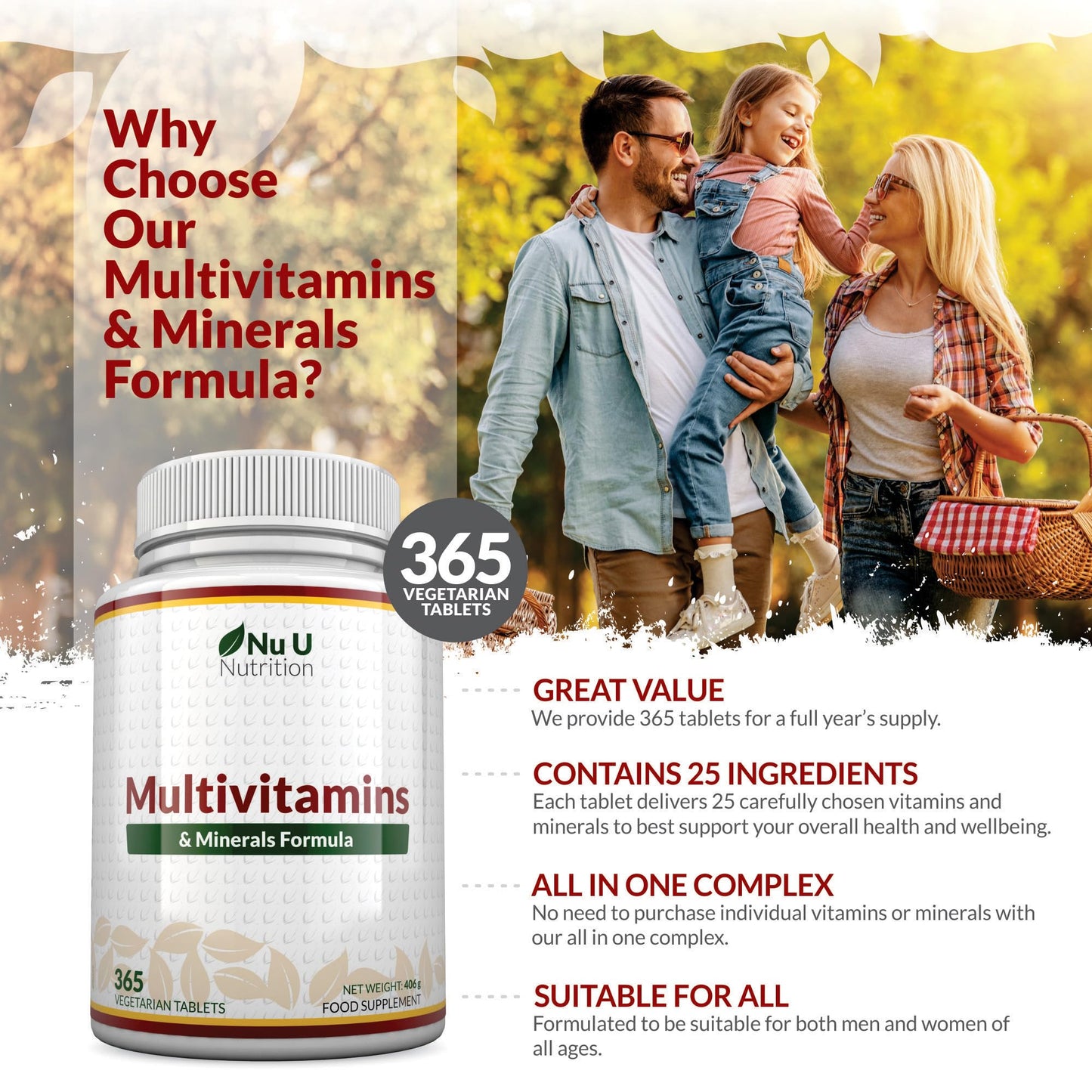 - Multivitamin Tablets | 365 Tablets | 1 Year Supply -