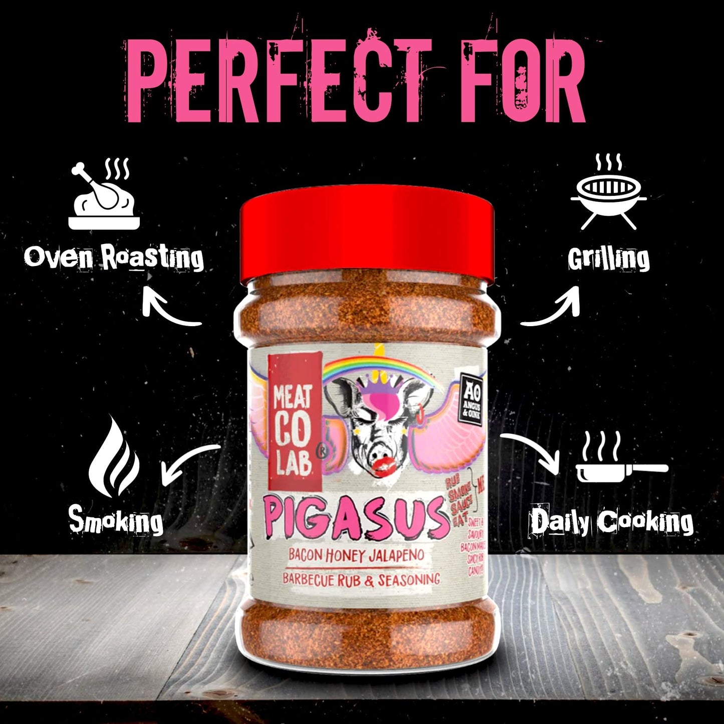 Angus & Oink Pigasus Bacon Honey Jalapeno Barbeque Rub & Seasoning | Perfect for Pork, Chicken, Chops & Chips | Ideal for Grilling, Smoking & Oven | 200g