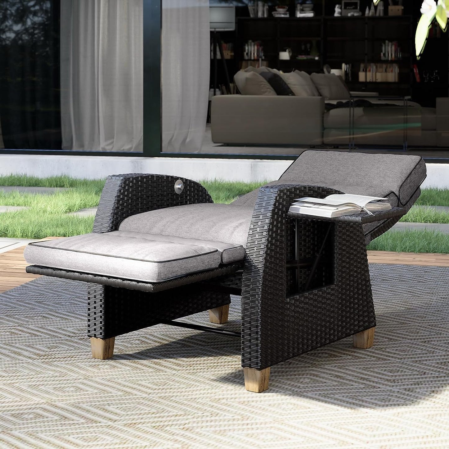 - Grand Patio Recliner Sunlounger | Adjustable Position Backrest Armchair With Flip Table -