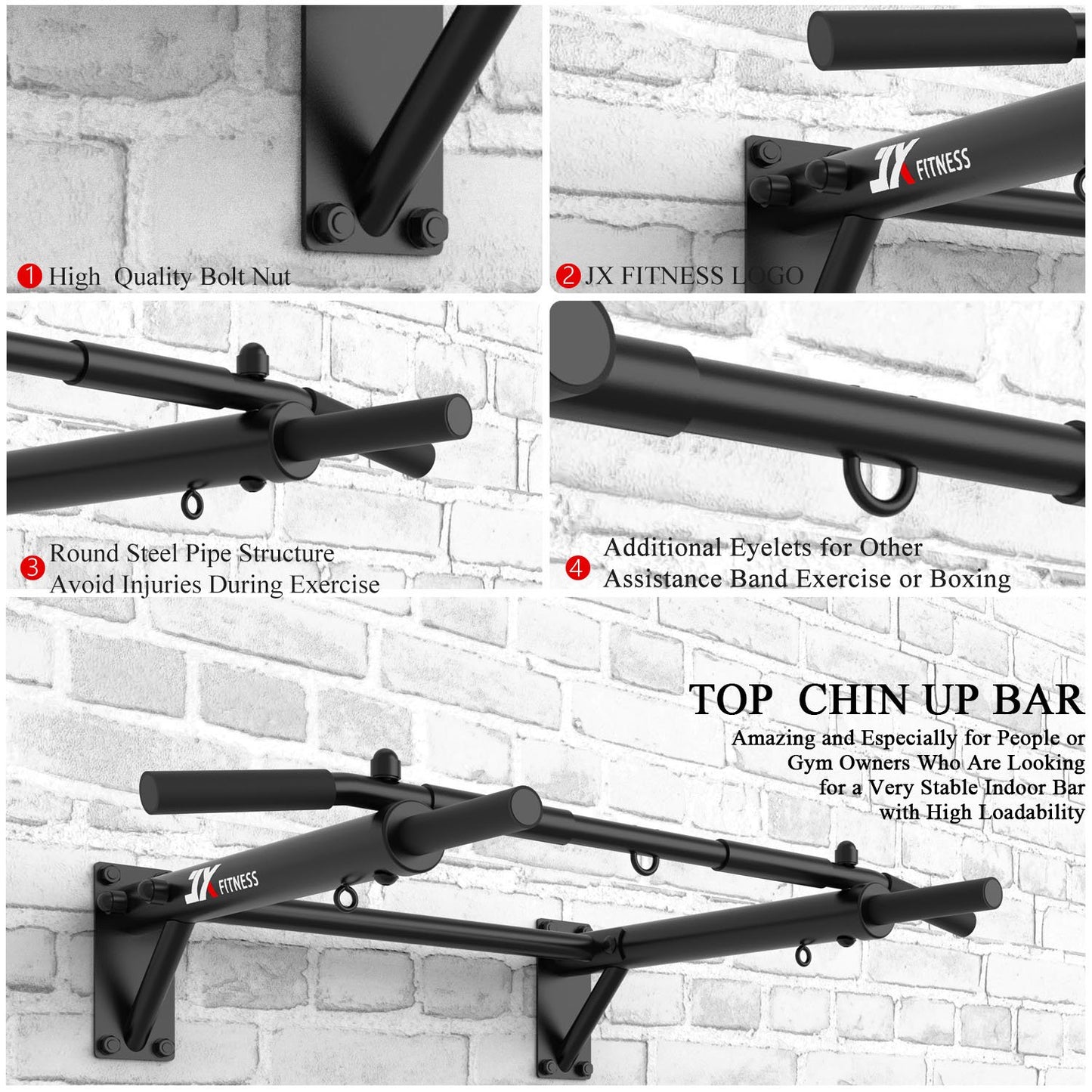 - JX FITNESS Pull Up Bar Wall Mounted Chin Up Bar | Home Gym Punch Bag and TRX Training Hook Exercise Bracket Upper Body -
