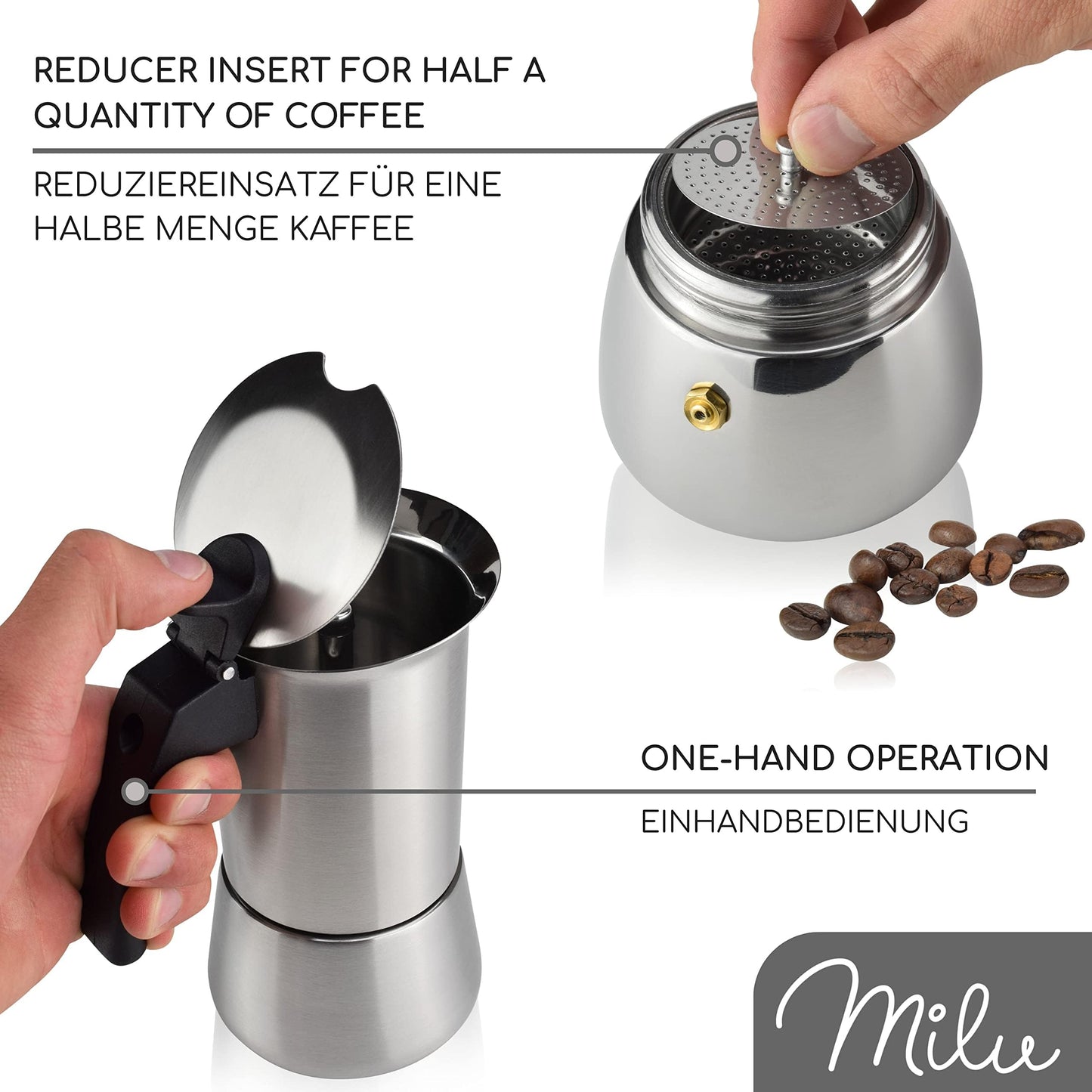 - Milu Espresso Maker Induction Hob | 2, 4, 6, 9 Cup| stainless steel Espresso Pot -
