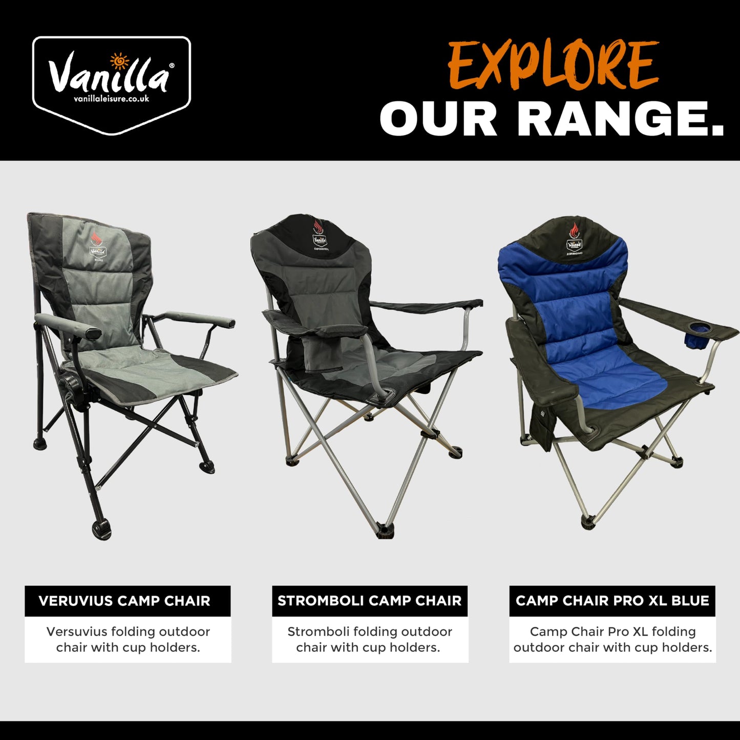 - Vanilla Leisure Camping Chair - Max 180kg Load Collapsible Camping Chairs for Heavy People -