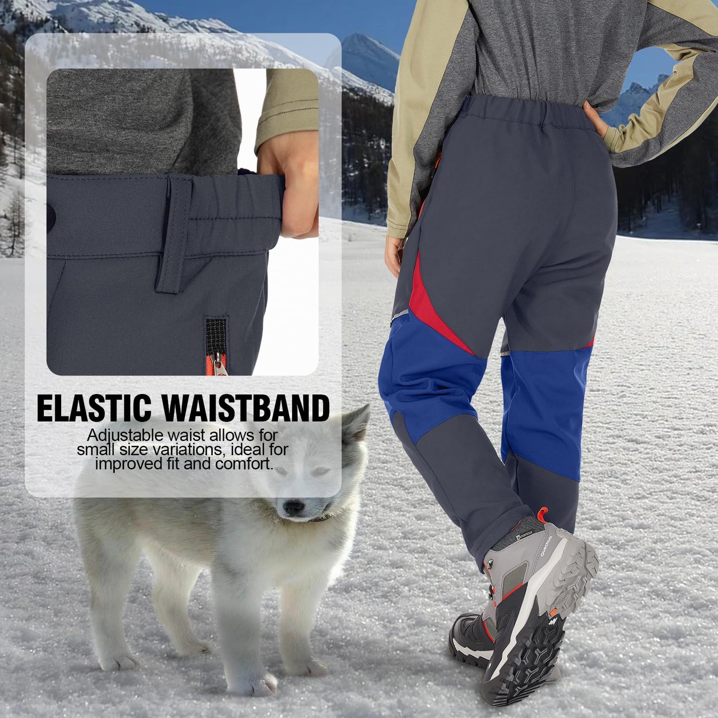 - Waterproof Trousers Kids Fleece Lined Girls Boys Cargo Soft Shell Trousers Insulated