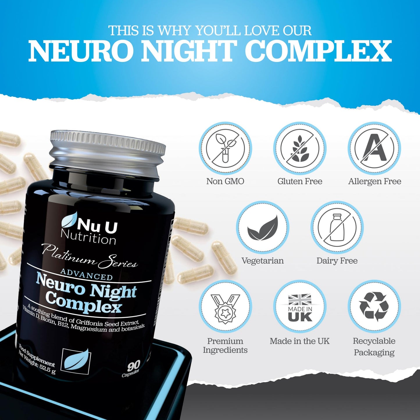 - Neuro Night Sleeping Aid with Griffonia Seed Extract | 90 Vegetarian Capsules -