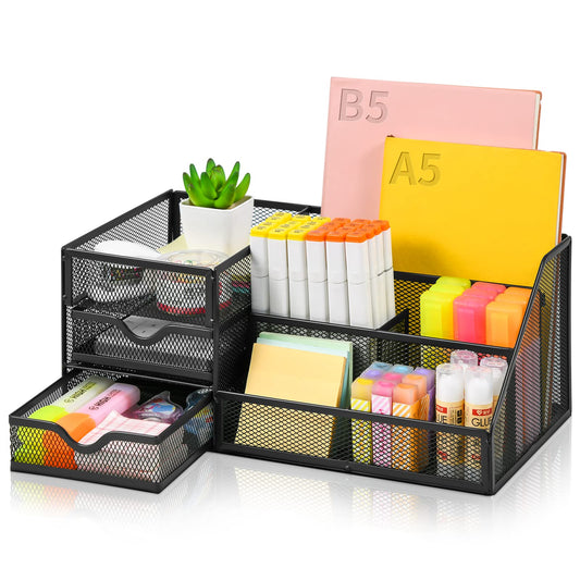 - Marbrasse Mesh Desk Organizer with Drawers |  Multifunctional Desk Organizers and Accessories with 6 compartments -