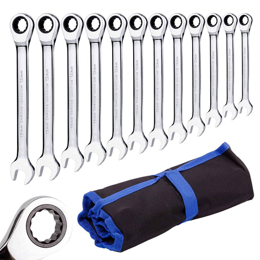 - Qnkaa Ratchet Spanner Set | Combination Wrench 12 Piece | Metric Sizes from 8mm to 19mm -