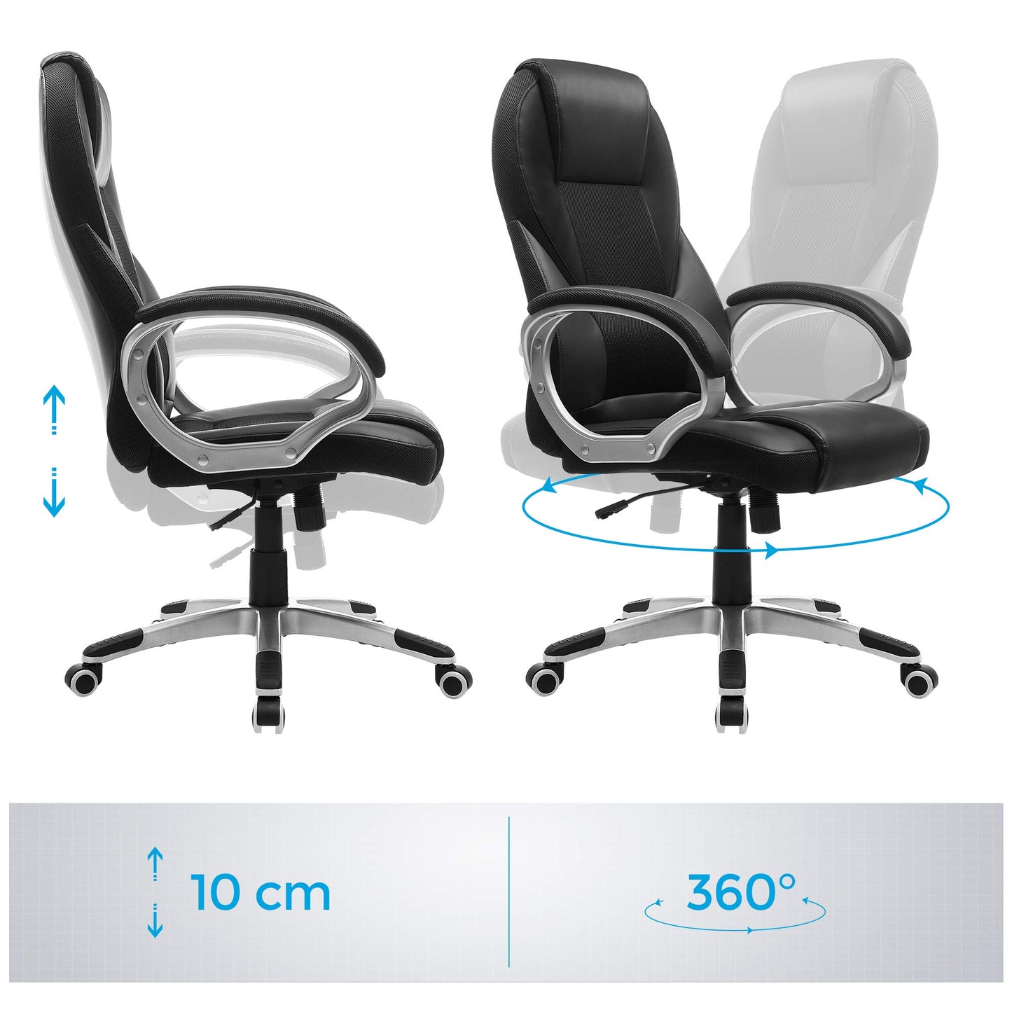 - SONGMICS Executive Office Chair | High Back | Height Adjustable | Ergonomic | Black | 73 x 70 x (112-122) cm -