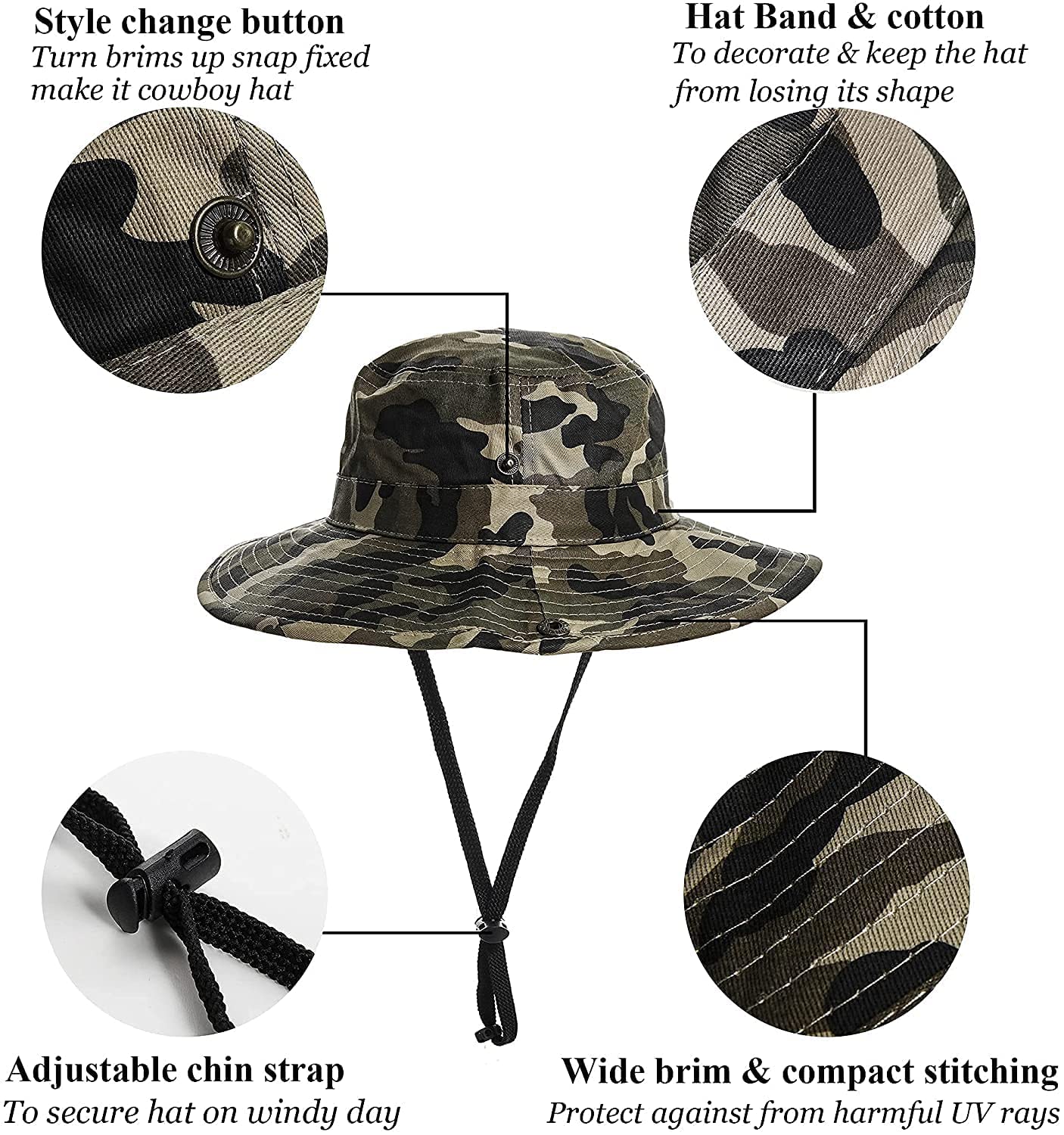 - JowTreex Boys Camo Sun-Bucket-Hat | Summer Outdoor Safari Fishing-Hat -