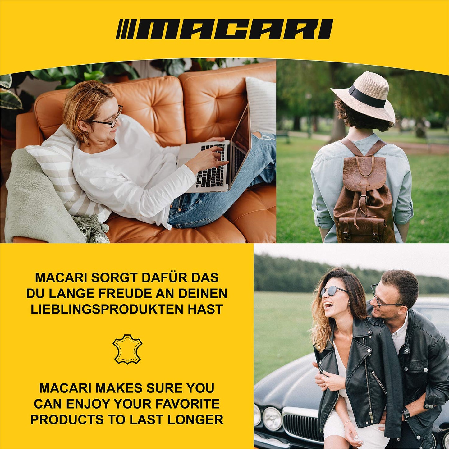 - Macari Leather Care | 500 ml Balm | 500 ml Cleaner | 2 Sponges | Leather Brush -