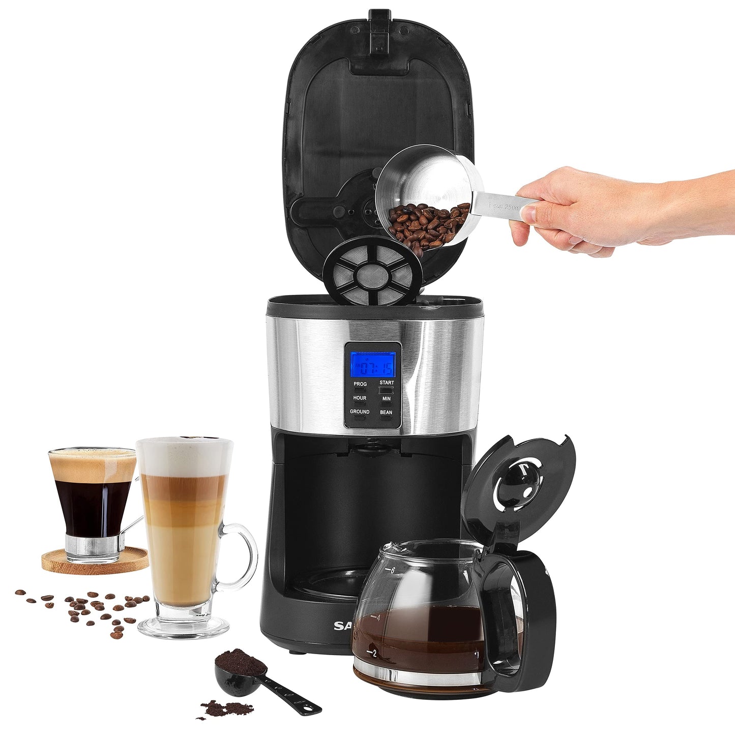 - Salter EK4368 Bean to Jug Coffee Machine | Electric Coffee Grinder | 750ml | Black -