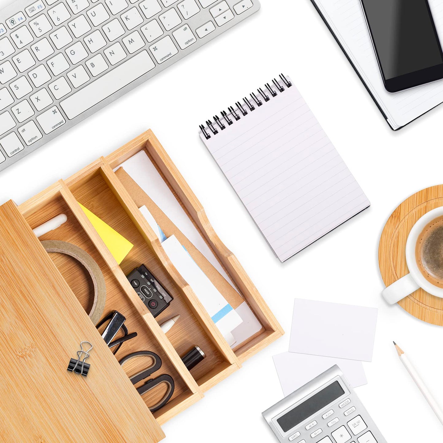 - Woodluv 3 Drawer Bamboo Home Office Desktop Tidy A4 Sturdy Stationary Storage Organiser Unit, W25 X D33 X H18.5cm