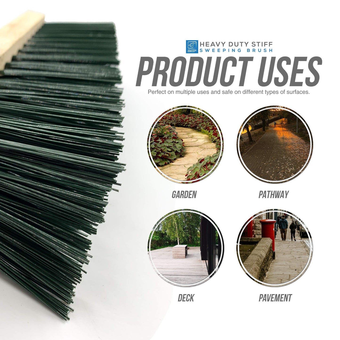 11.5" Sweeping Brush Outdoor Broom − Garden Heavy Duty Yard with Stiff PVC Bristles and 120cm Metal Handle
