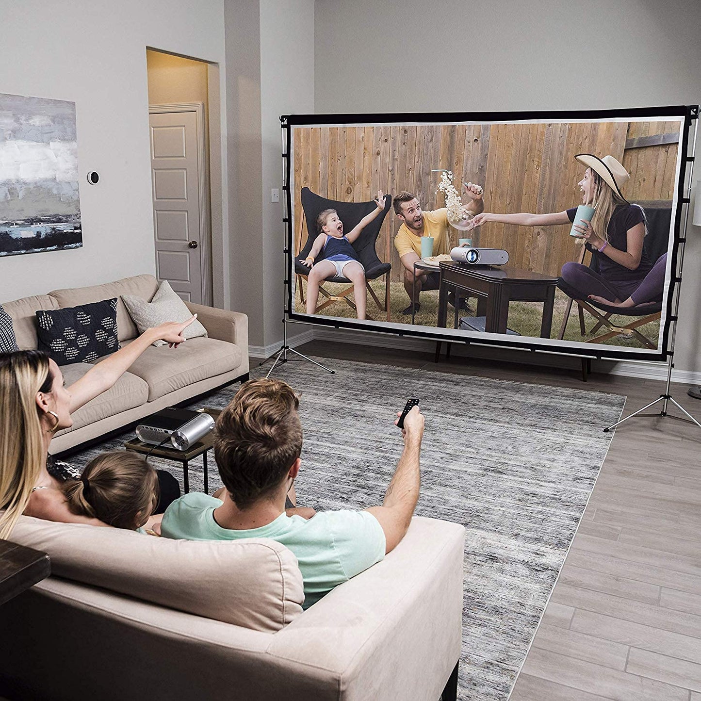 120 inch Projector Screen with Stand, Vamvo Outdoor Indoor Projector Screen 16:9 4K Full HD for Home Theatre Office Presentation, Portable Projector Screen Winkle-Free with Carrying Bag