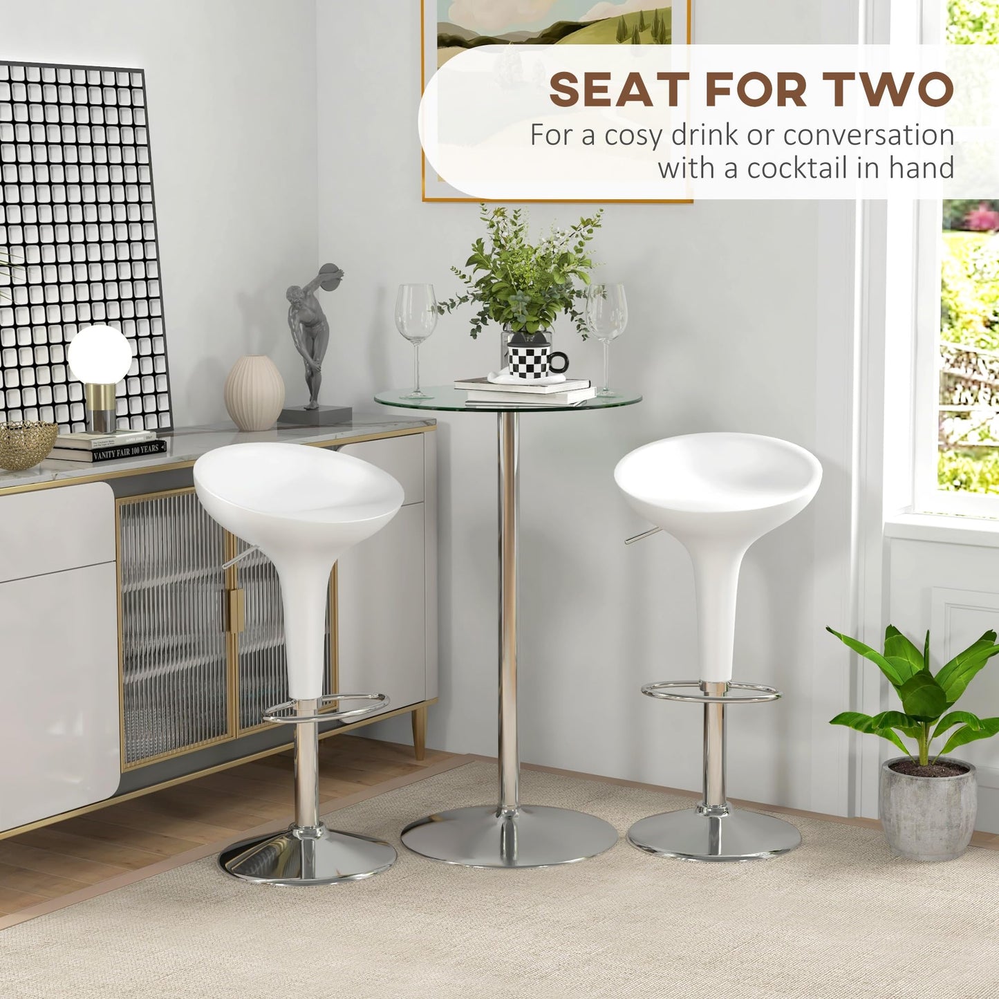 - HOMCOM Round Bar Table | Modern Bistro Table with Tempered Glass Top and Steel Frame -