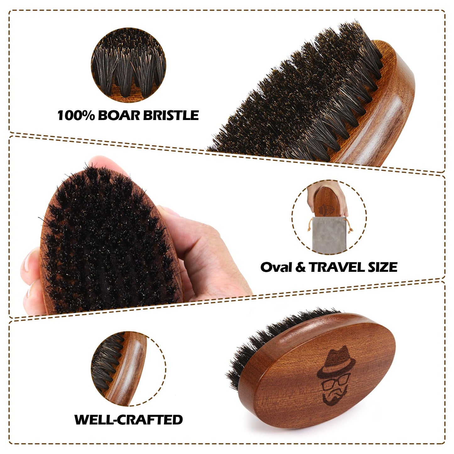 Boar Bristle Beard Brush for Men, Beards and Mustaches Grooming Set Including 100% Pure Boar Bristle Beard Brush, Beard Comb, 2 Pcs Mustache Scissors, and Travel Bag from Sofmild