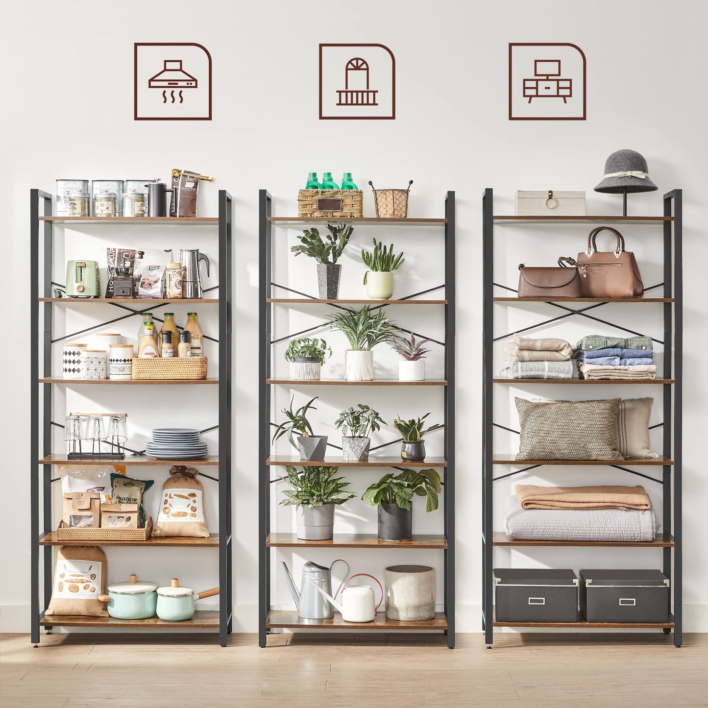 - VASAGLE 6-Tier Tall Bookshelf, Large Bookcase, Steel Frame, Freestanding Shelf Unit -