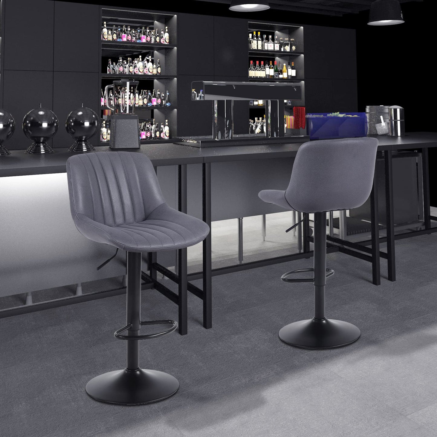 - Youhauchair Bar Stools Set of 2, Swivel Counter Height Barstools with Back, Adjustable PU Leather Bar Stool, Modern Kitchen Breakfast Bar Stools, Dark Grey