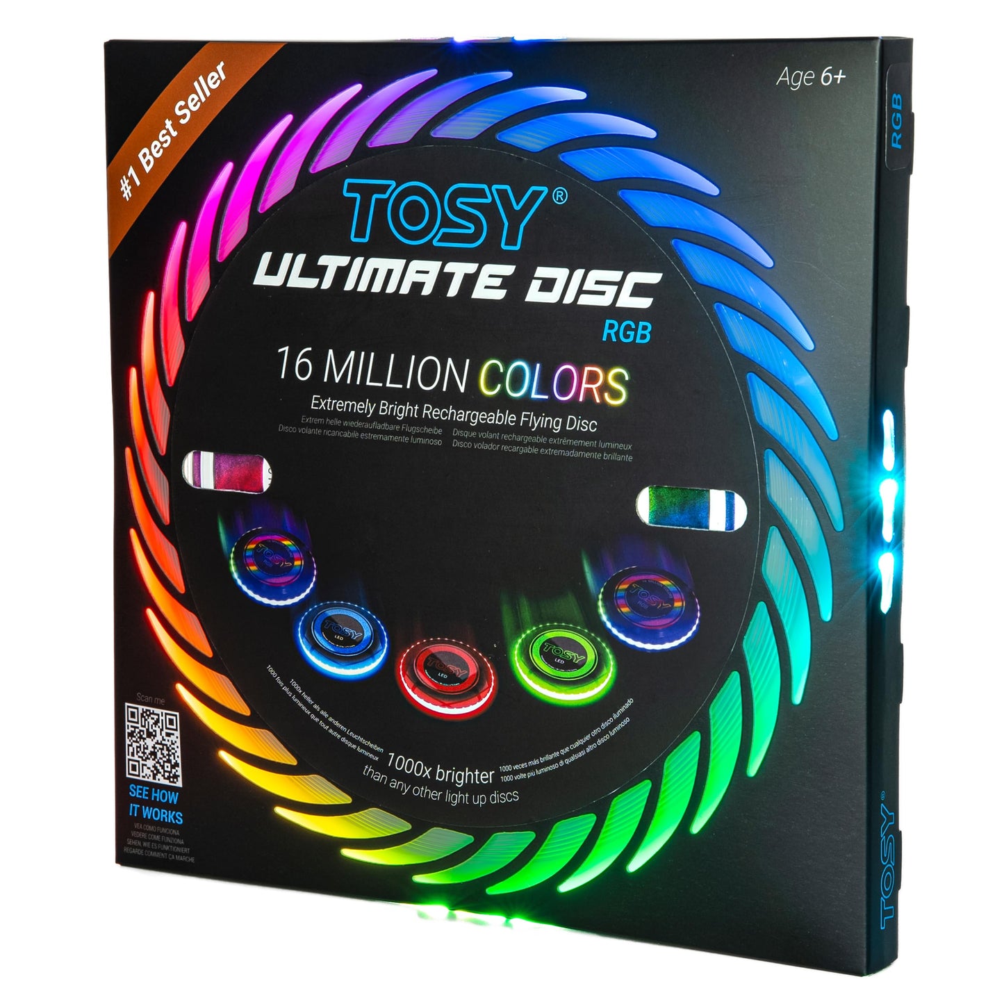 - TOSY Flying Disc - 16 Million Color RGB or 36 or 360 LEDs | Extremely Bright | Smart Modes | Rechargeable -