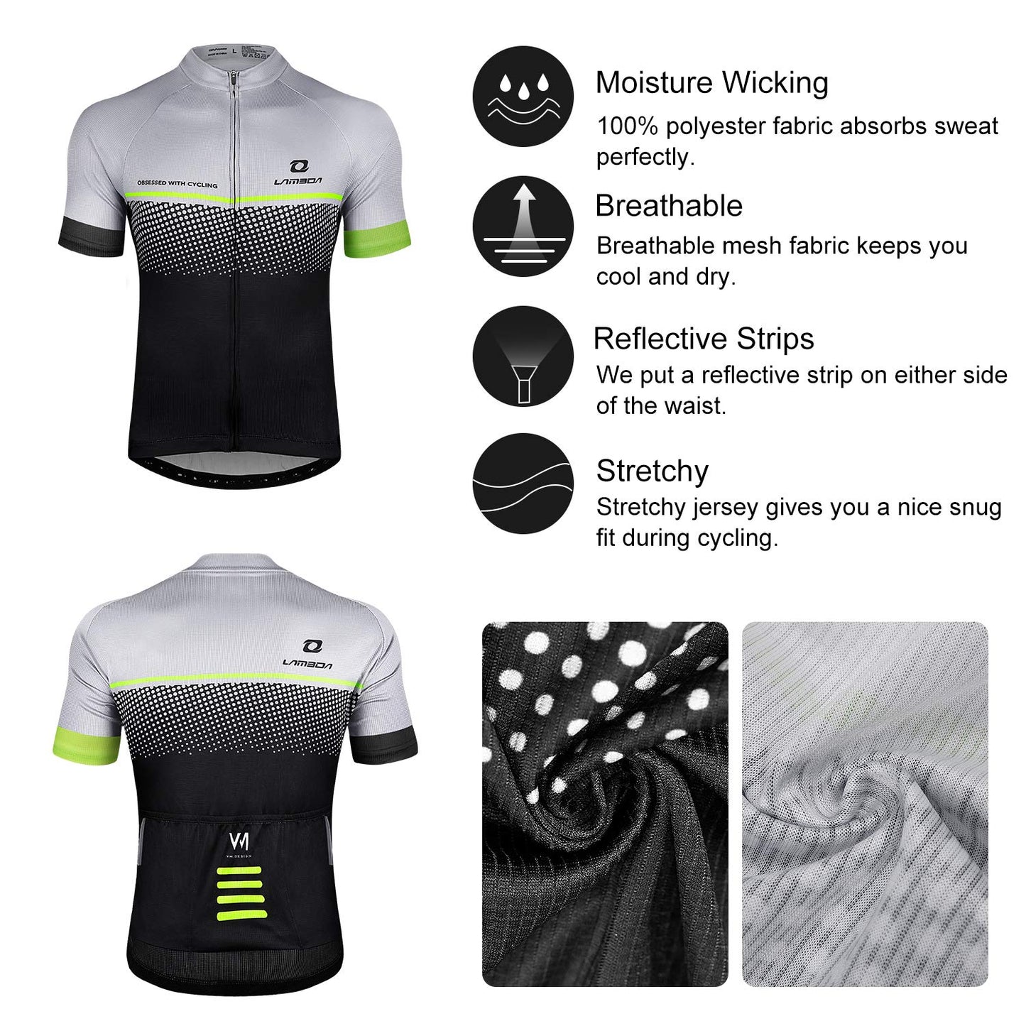 - LAMEDA Cycling Jersey | Mens Short Sleeve Top Bike Shirt | Summer Grey -
