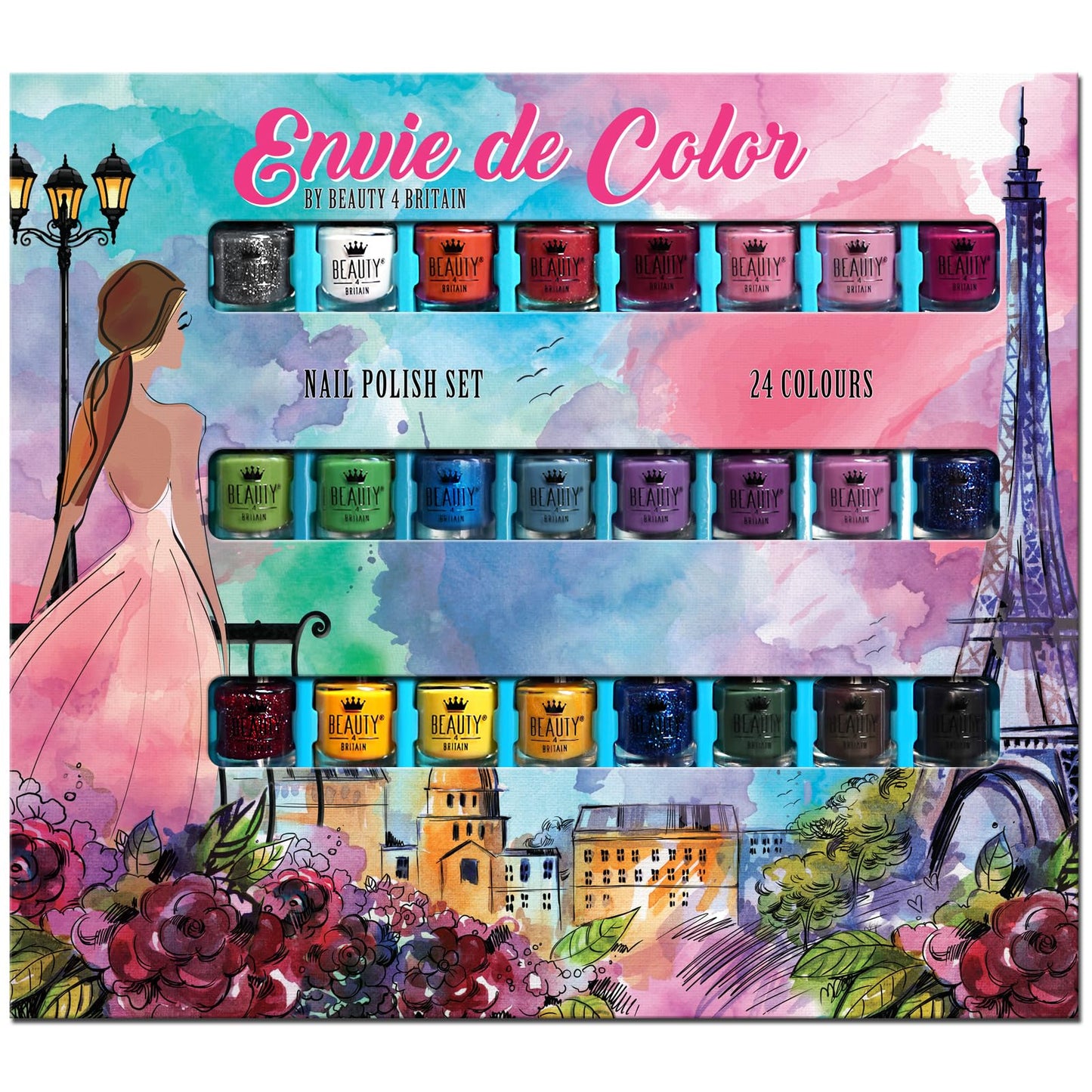 Beauty4Britain Nail Polish Varnish Set 48 Modern Colours + 2 Nail Art Sticker Sets + 2 Display Boxes