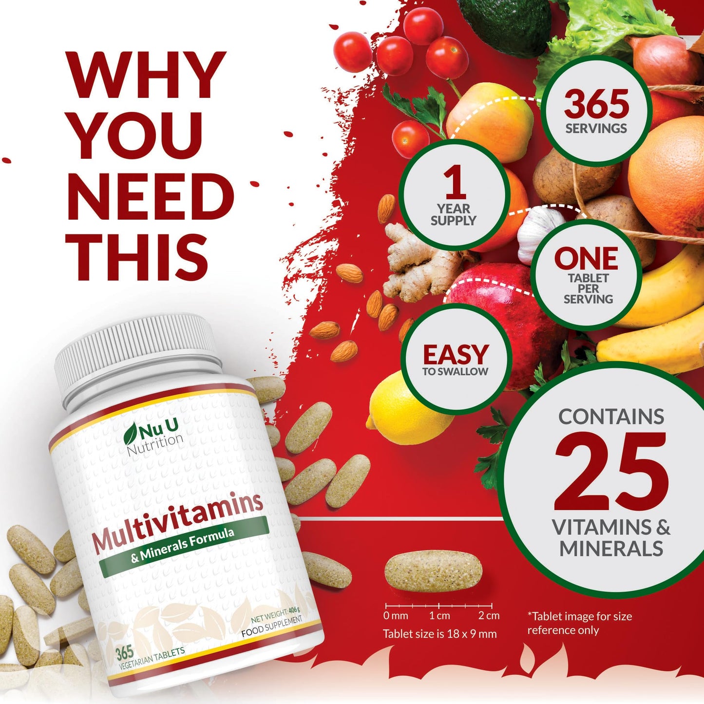 - Multivitamin Tablets | 365 Tablets | 1 Year Supply -