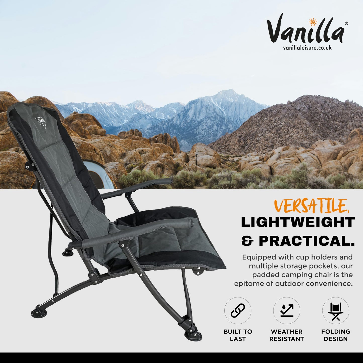 - Vanilla Leisure Camping Chair - Max 180kg Load Collapsible Camping Chairs for Heavy People -