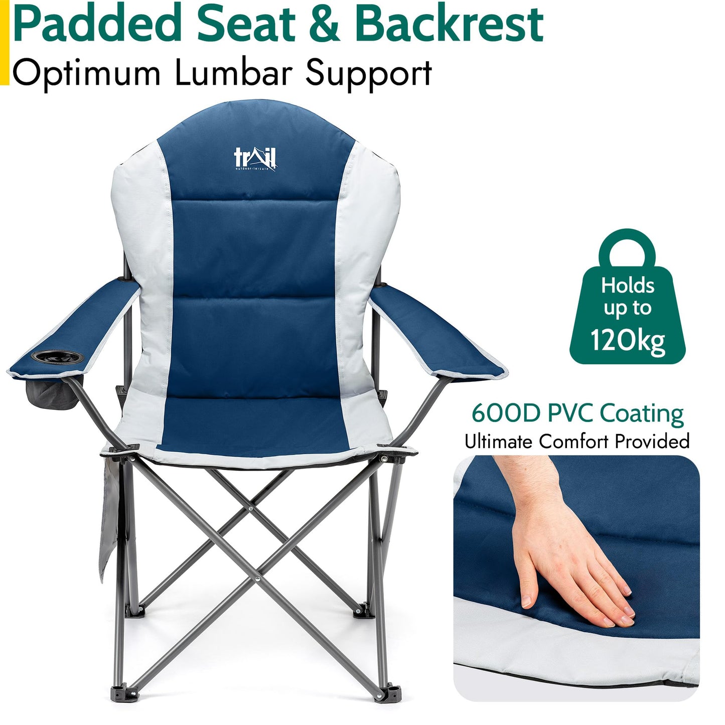 - Trail Falcon Folding Camping Chair | High Back Padded | Heavy Duty -