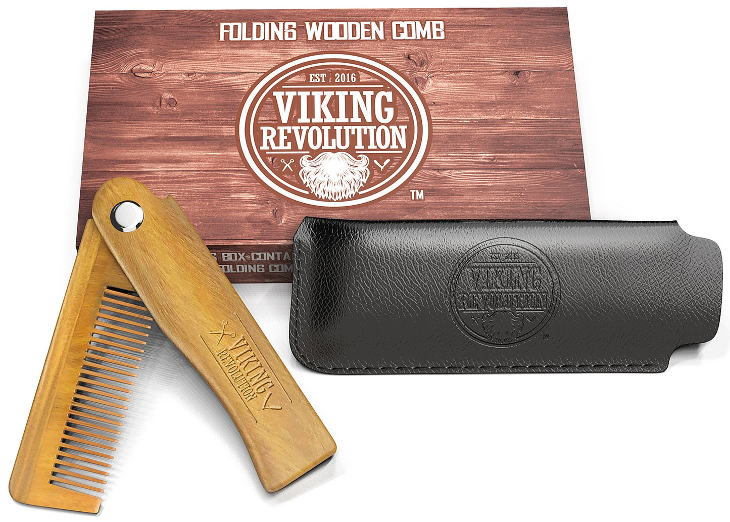 - Folding Beard Comb For Men | All Natural Wooden Beard Comb w/Gift Box -