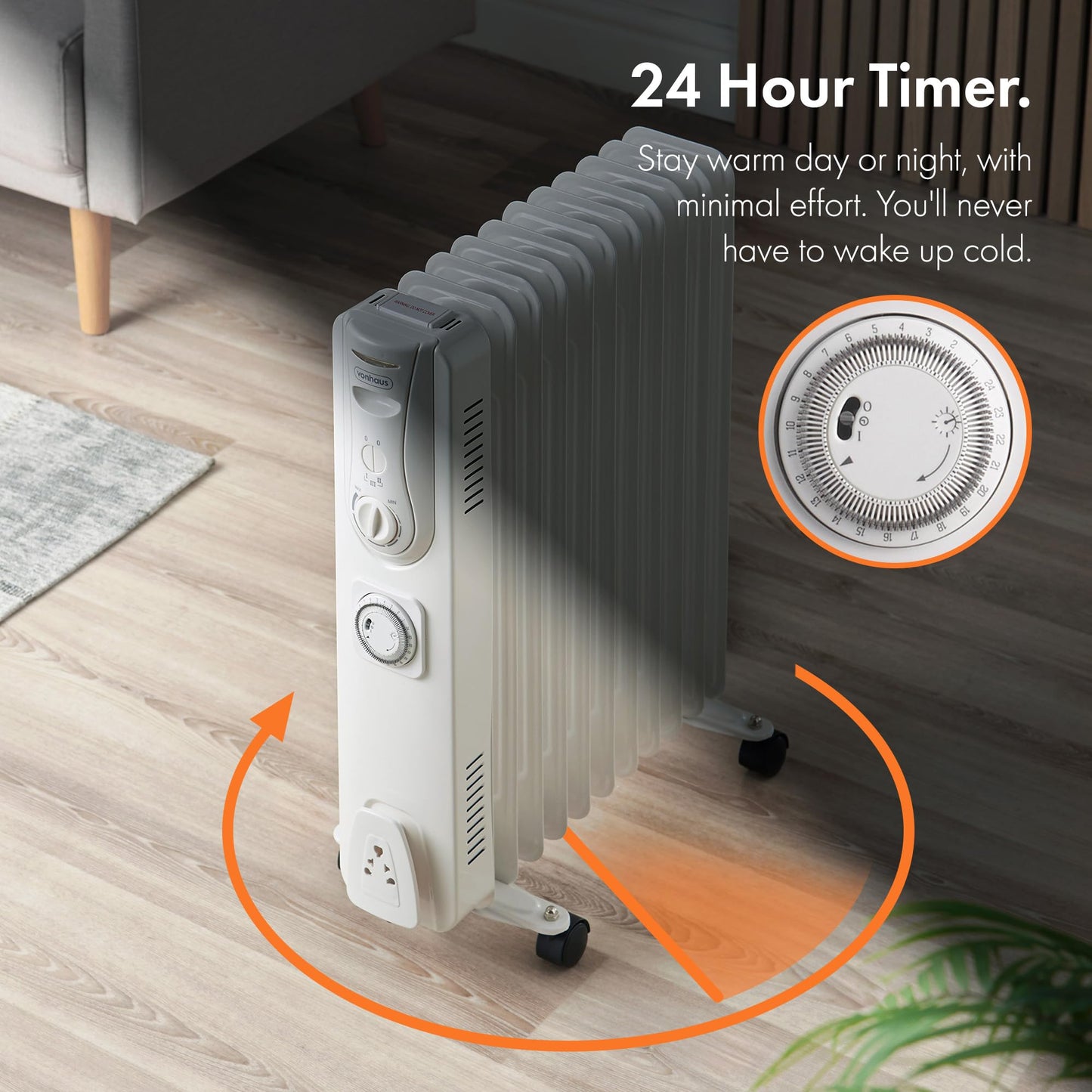 = VonHaus Oil Filled Radiator 11 Fin, Heater Portable Electric Free Standing 2500W for Home, Office, Any Room
