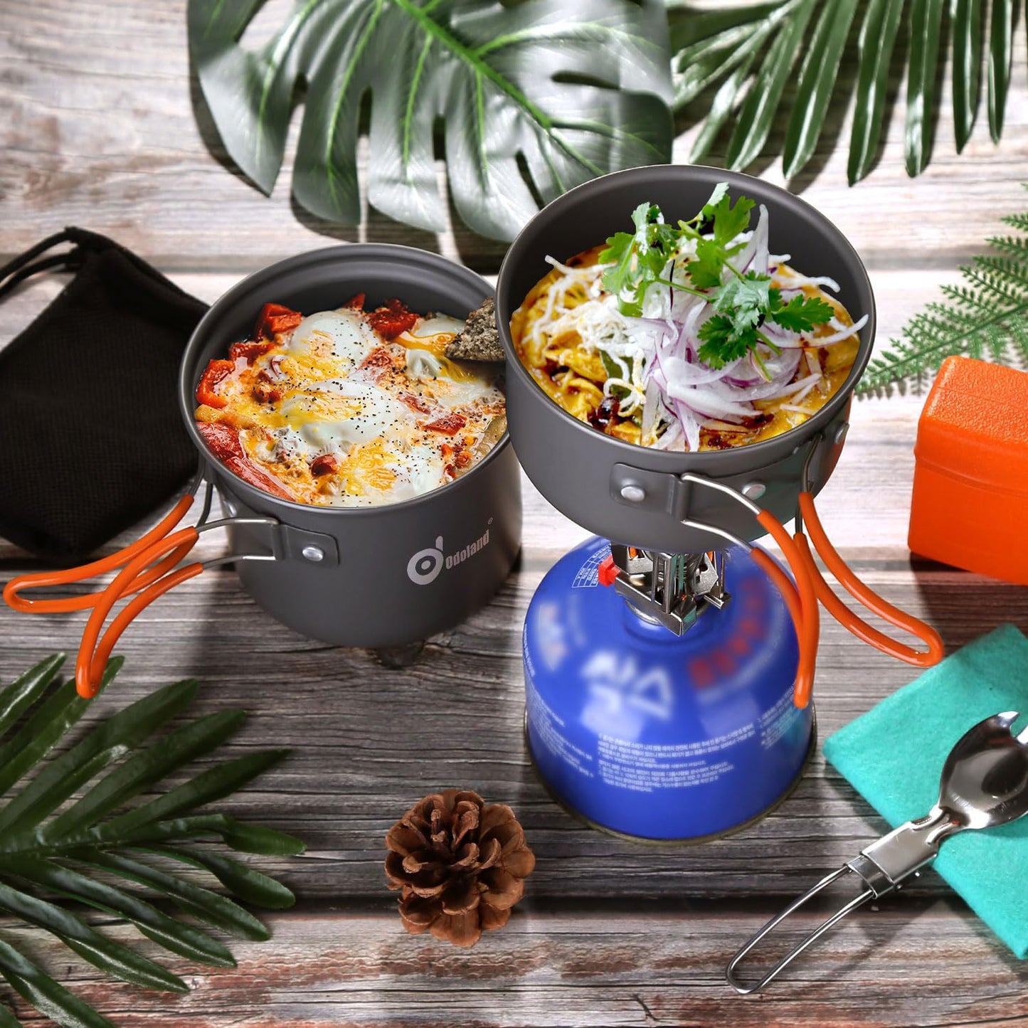 - Odoland Camping Cookware Set With Stove | for 1-2 People -