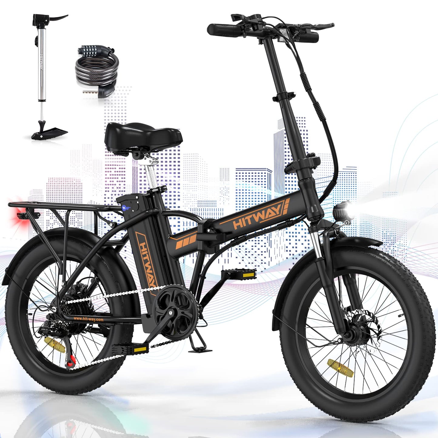 - HITWAY Electric Bike for Adults | 20"*3.0 Fat Tire E-Bike | 250W Electric Bicycle | Folding Electric Bike | 36V/12Ah Removable Battery -