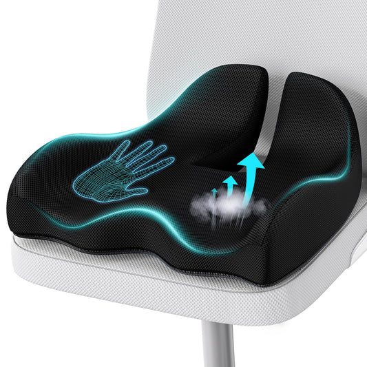 A-Pce Large Memory Seat Cushion for Office Chair Pressure Relief Sciatica & Tailbone Pain Relief Memory Foam Firm Coccyx Pad for Long Sitting, for Office Chair, Gaming Chair and Car Seat, Black