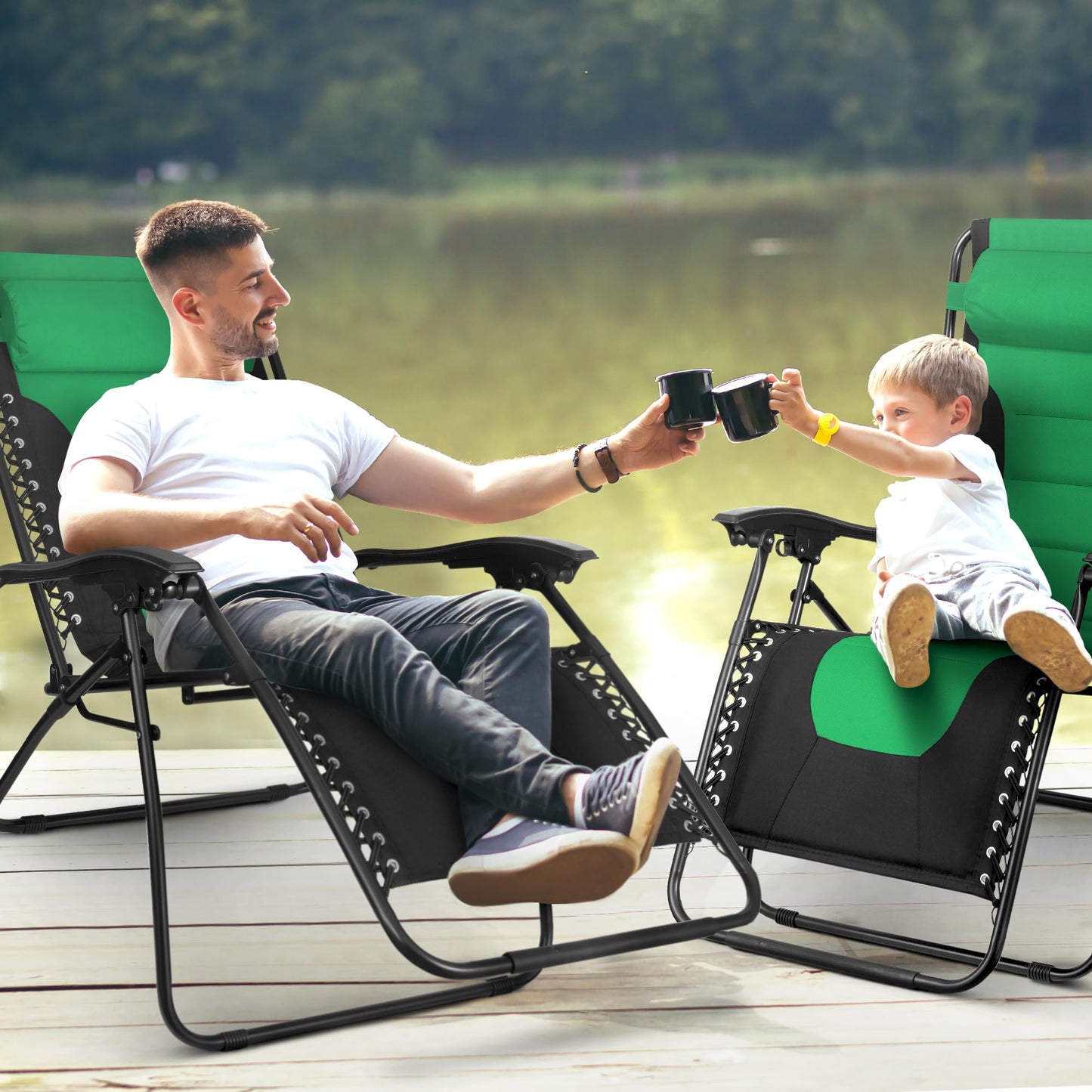 - KEPLIN Set of 2 XXL Premium Heavy Duty Textoline Zero Gravity Chairs | Luxurious Garden Recliners | Adjustable Headrest -