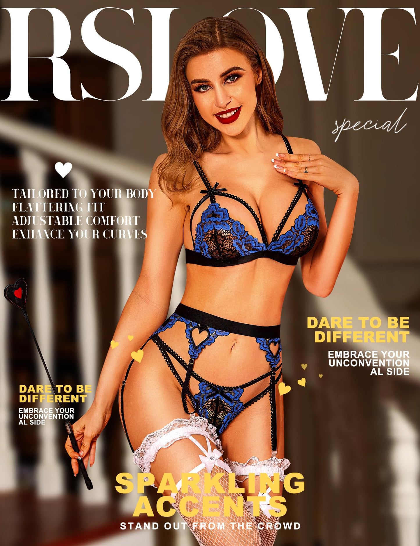 - RSLOVE Women Sexy Lingerie Set | Lingerie Sets for Women | Black & Blue | S -