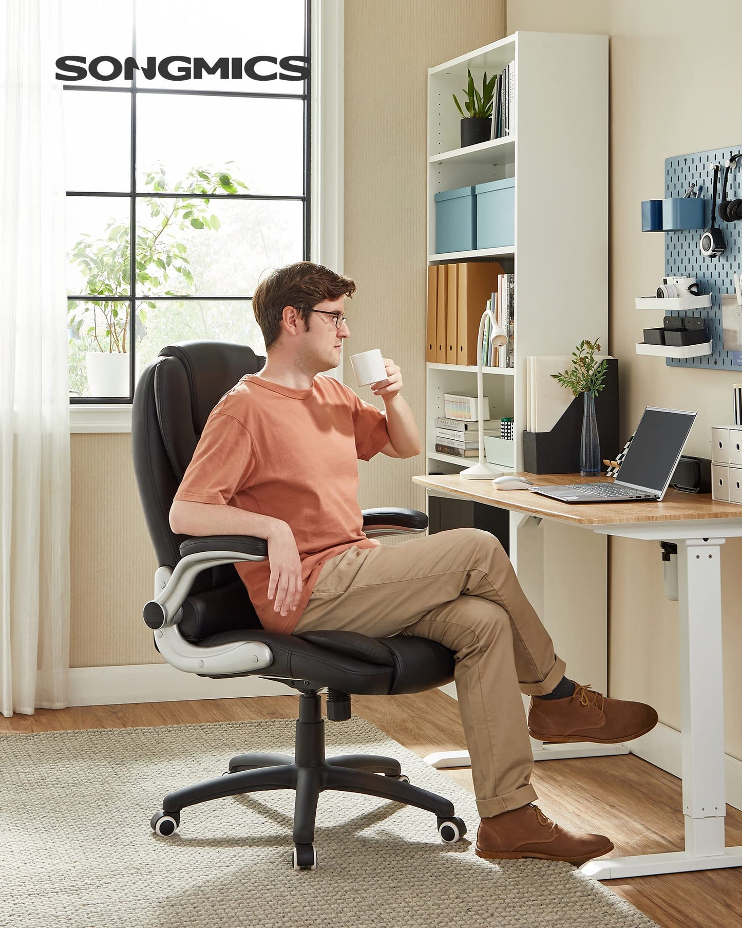 - SONGMICS Office Swivel Chair | 76 cm High Back | Flip-Up Armrest | Computer Chair -
