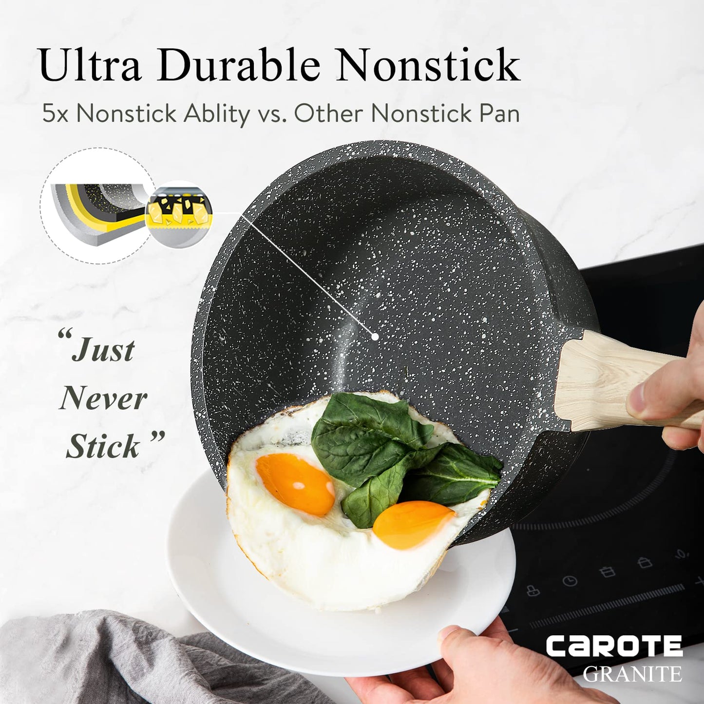 CAROTE Saucepan with Lid 16cm/1.5L, Nonstick Sauce Pot for Induction, Gas and Electric Hobs, Small Cooking Pot with Pour Spout