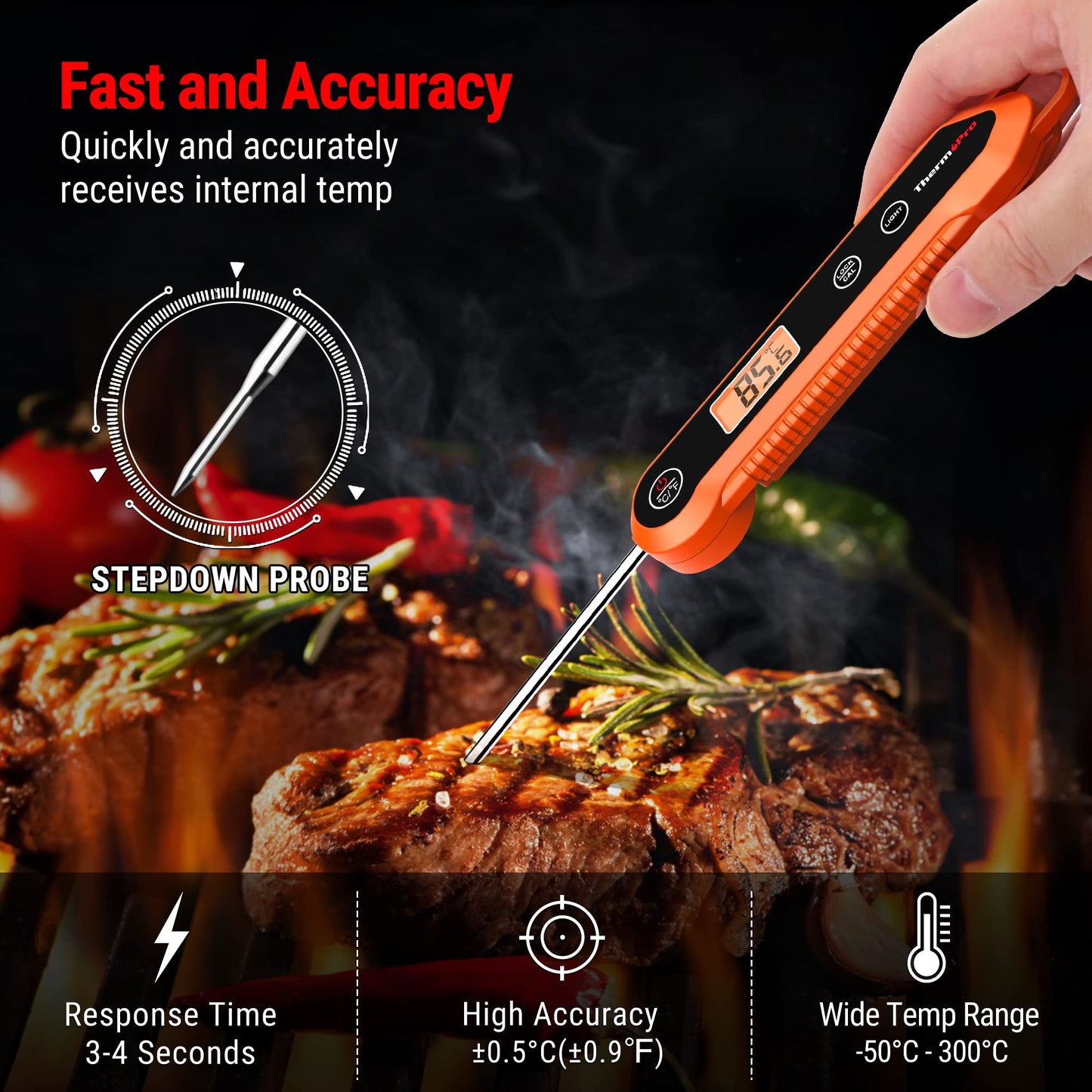 - ThermoPro TP03H Meat Thermometers | Foldable Food Temperature Probe | IPX6 Waterproof Food Thermometer -