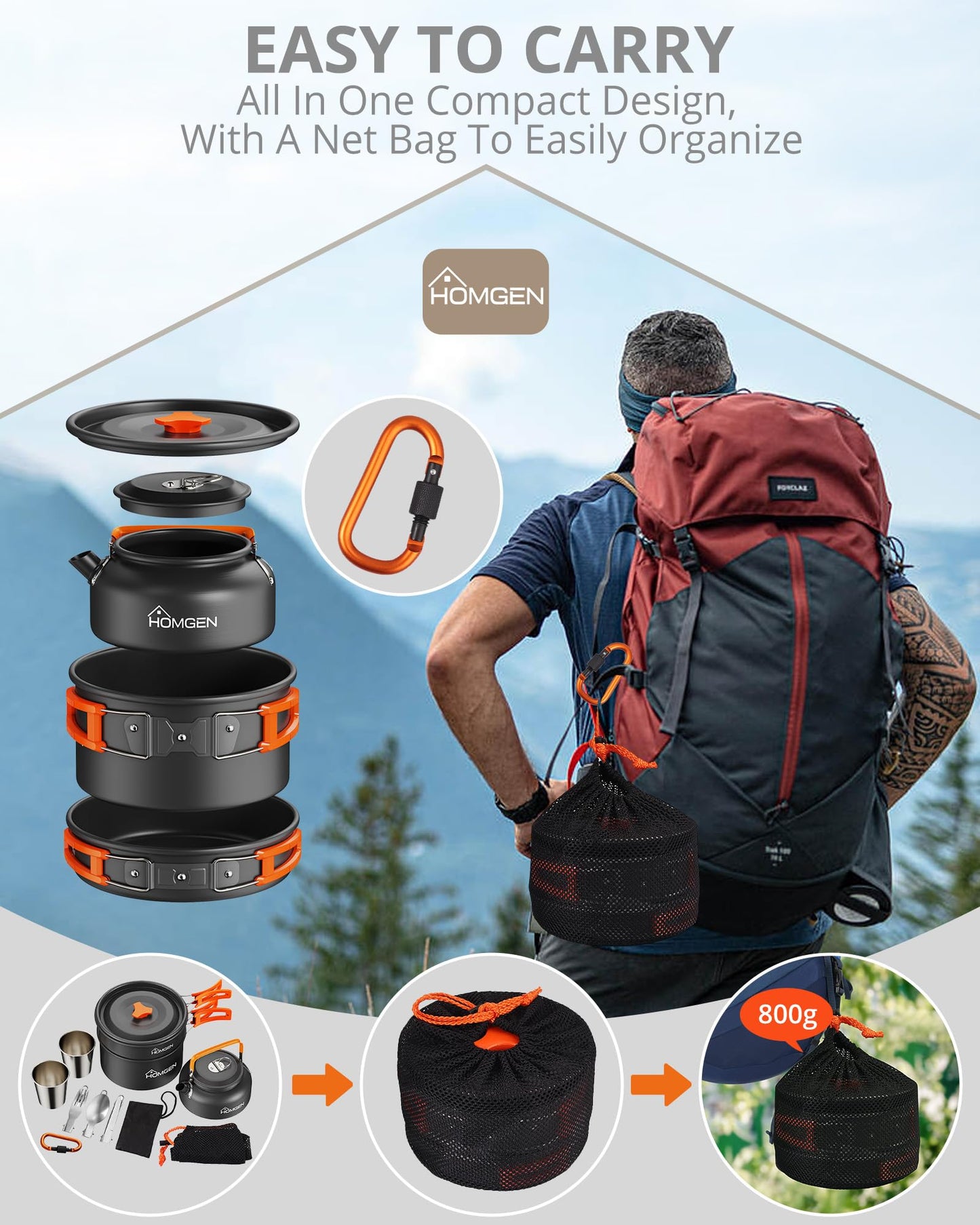 - HOMGEN Camping Cooking Set | Camping Pots and Pans Set | Aluminium Camping Cookware Kit -