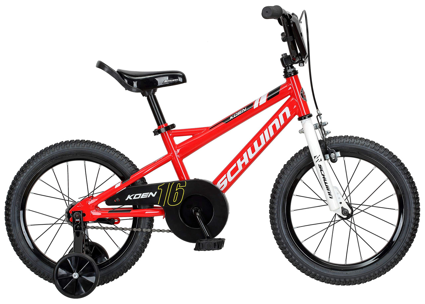 - Schwinn Koen Toddler and Kids Bicycle | 16-inch Tyres | Adjustable Seat | Stabilisers Included | Red -