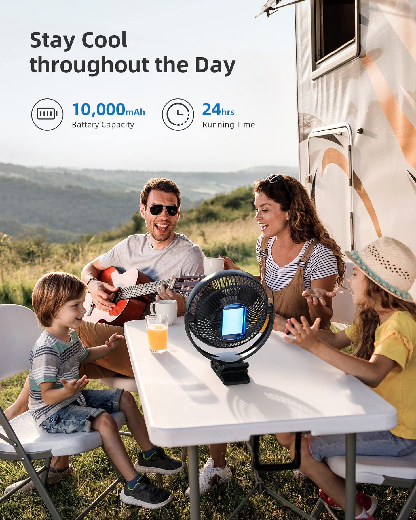 - Koonie 10000mAh Rechargeable Portable Fan | 8 Inch Battery Operated Clip on Fan | USB Fan | 4 Speeds -