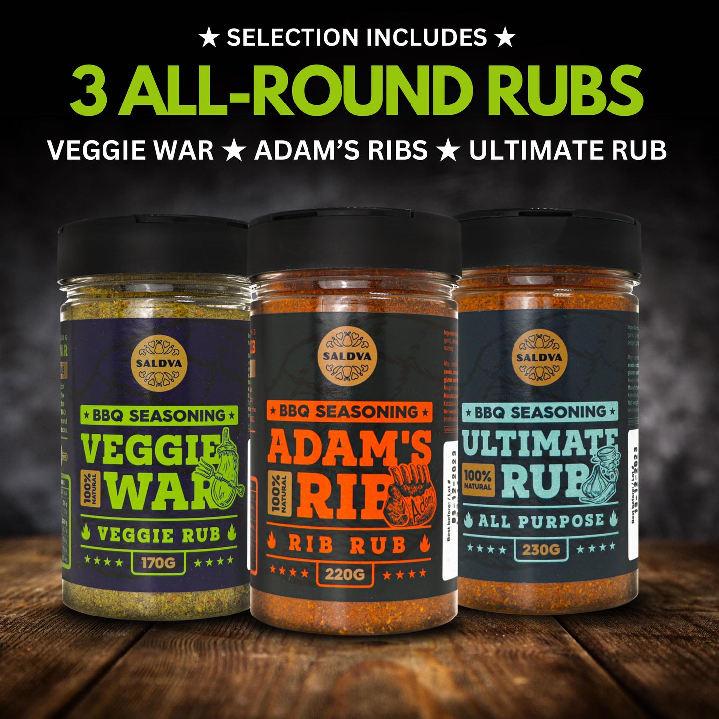 Classic Selection of Premium BBQ Seasonings - Holy Cow, Adam’s Rib, Angel’s Wings, Smoky Pig, Ultimate Rub & Veggie War BBQ Rubs | Pack of 6 | 100% Natural | Great Foodie Gift