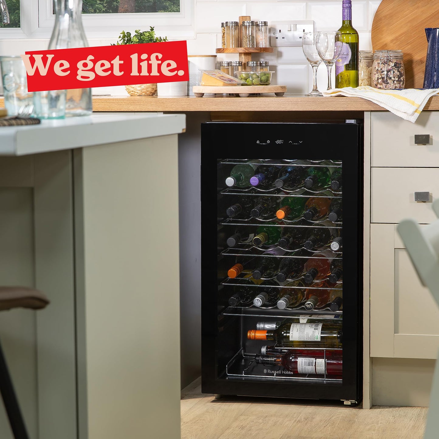 - Russell Hobbs Undercounter Fridge | 93 Litre/34 | Freestanding Wine & Drinks Fridge -