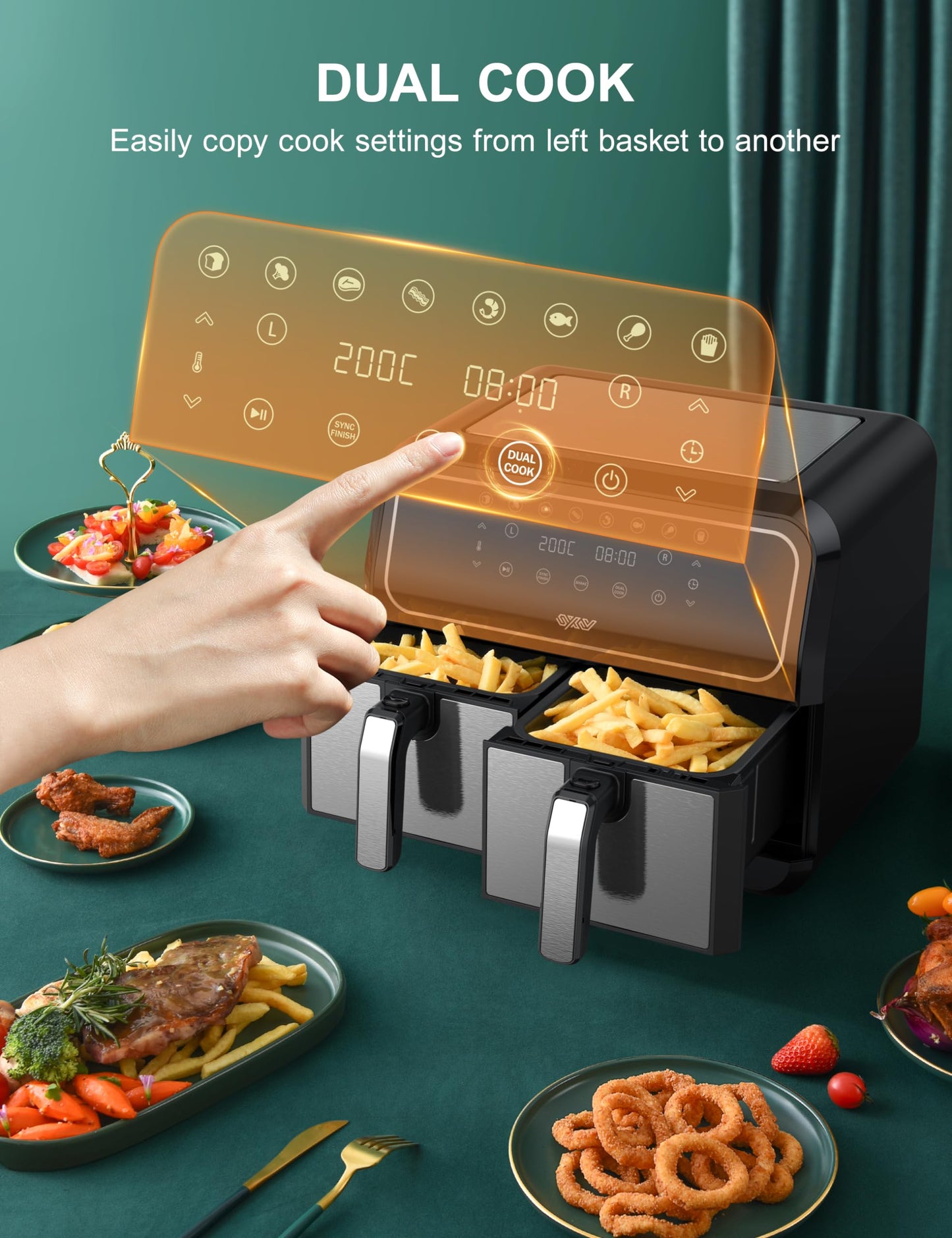 - Innsky Dual Zone Hot Air Fryer Double Chamber 8L | 8 Programmes Hot Air Fryer | Double Air Fryer | 2 Baskets -