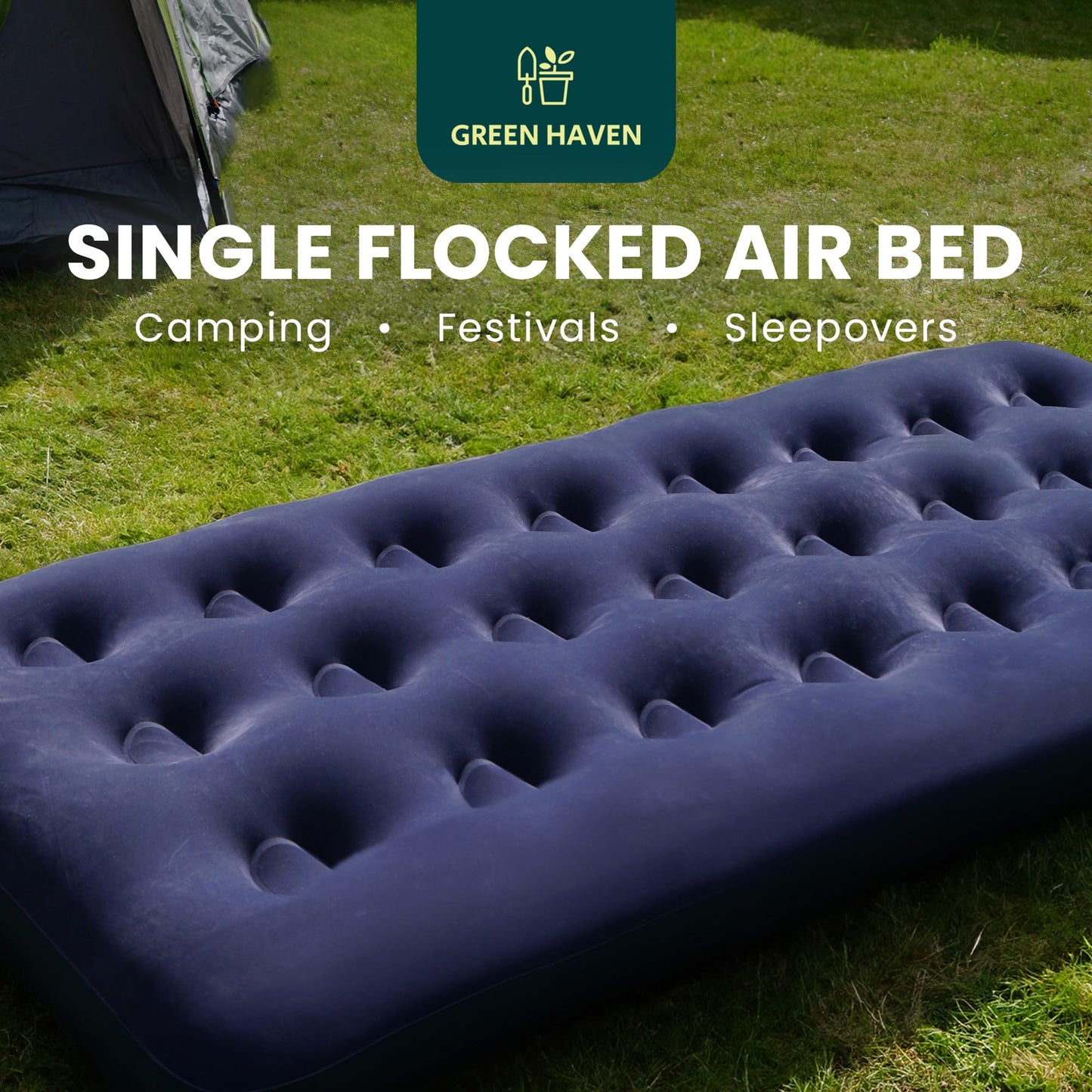 - Green Haven Single Blow Up Camping bed | Waterproof Single Airbed Inflatable Mattress | Single Air Beds for Adults & Kids -
