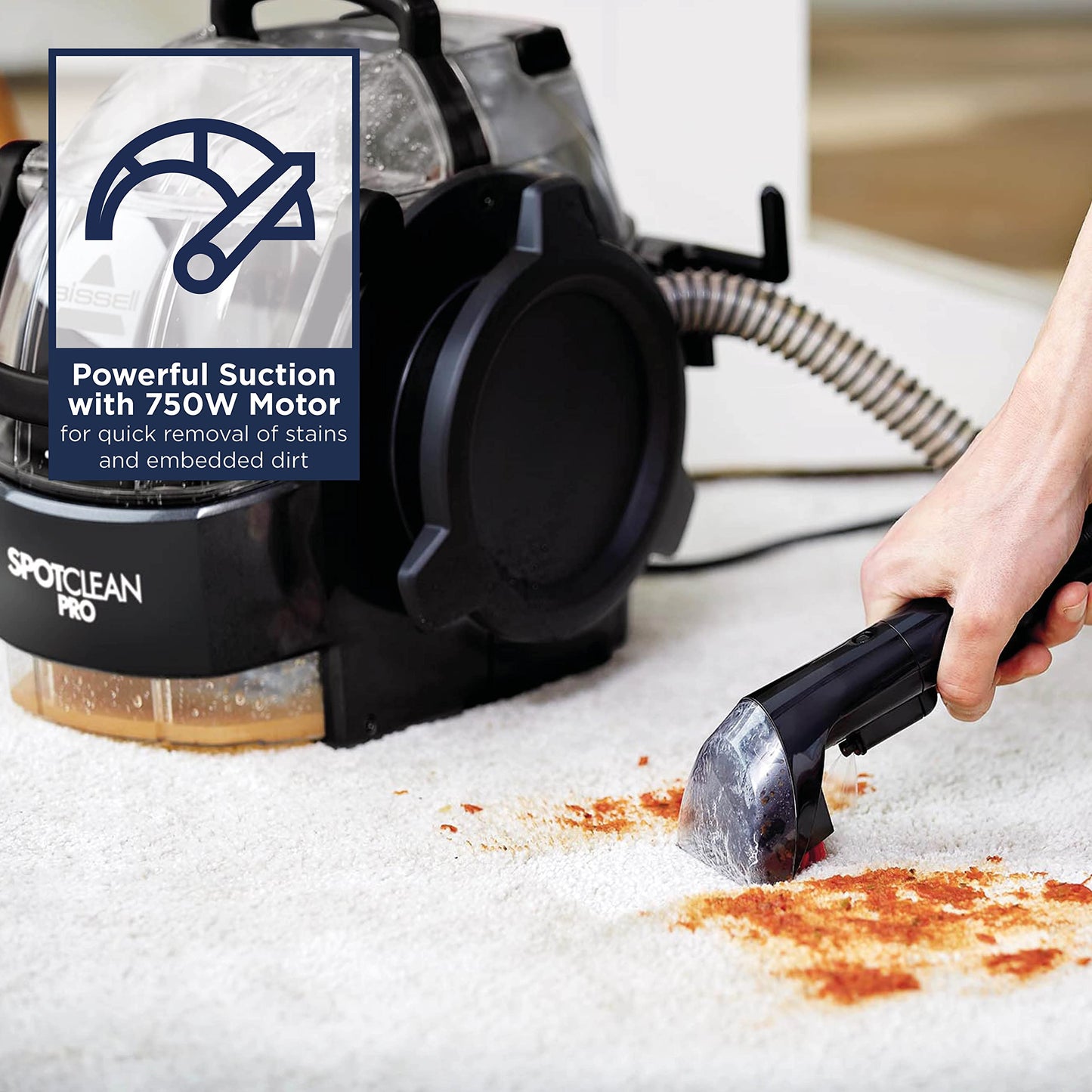 BISSELL SpotClean Pro | 750W Portable Carpet Cleaner | Removes Spills, Stains and Pet Messes | Cleans Carpets, Upholstery & Car | 1558E | 2.8L | Black
