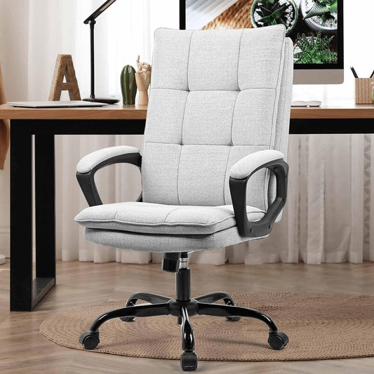 BASETBL Office Chair for Home, Recline Extra Padded Comfy Desk Chair, Ergonomic Executive Computer Chair Skin-friendly Breathable Fabric Stylish Swivel Chair Gaming Work Chair Widen and Enlarge (Gray)