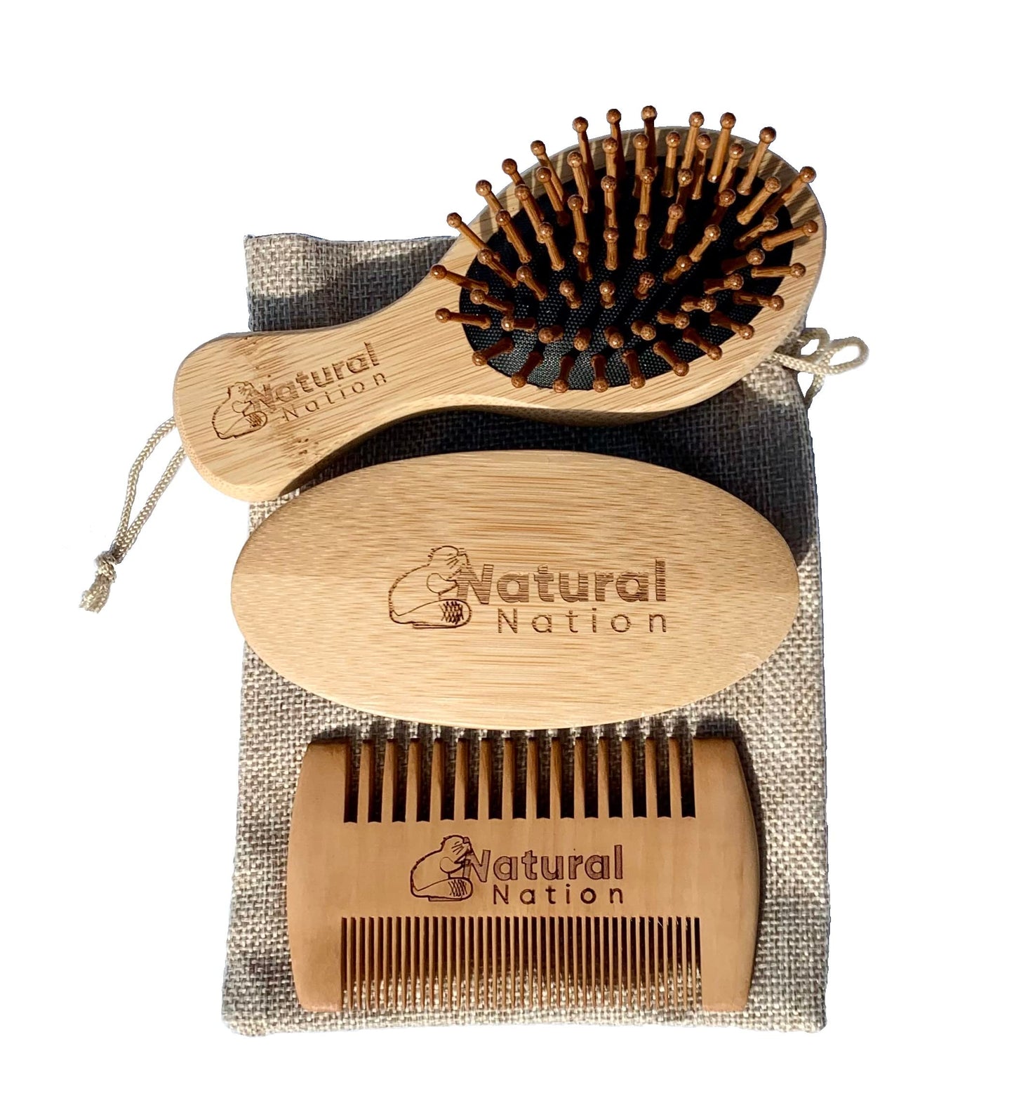 - Mens Beard Grooming Set | 2 Brushes and Comb | Hessian Bag Eco Friendly -