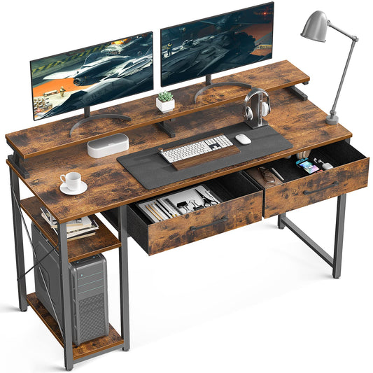 - ODK Computer Desk with Drawers | 48 Inch Office Desk | Storage & Shelves -