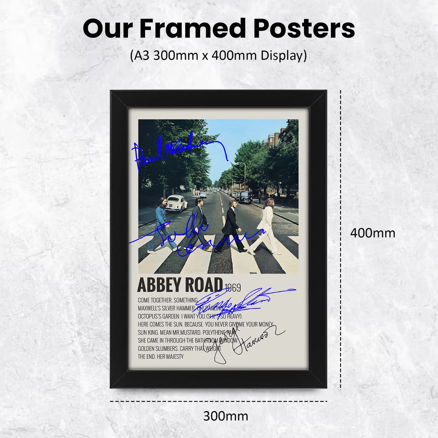Beatles Abbey Road Poster Autographed Album Cover Signed Poster - Wall Art Print Display, Fan Merchandise Gift, Decor for Studio, Office, Home (Unframed, A4 (12x8" - 30x21cm))