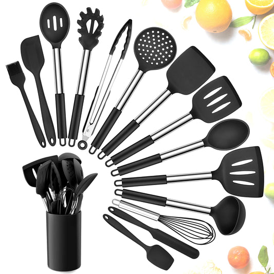 - Kitchen Utensils Set | Herogo 15 Pcs Silicone Cooking Utensils with Holder | Non Stick & Heat Resistant Cooking Tools -